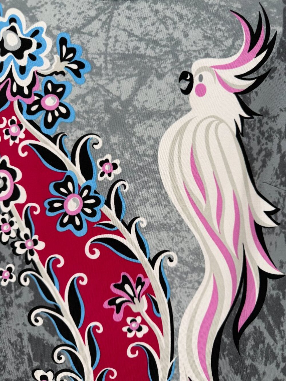 Bob Mackie Wearable Art Cockatoo Floral Top Gray Pink 3/4 Sleeve Size S - Picture 5 of 8
